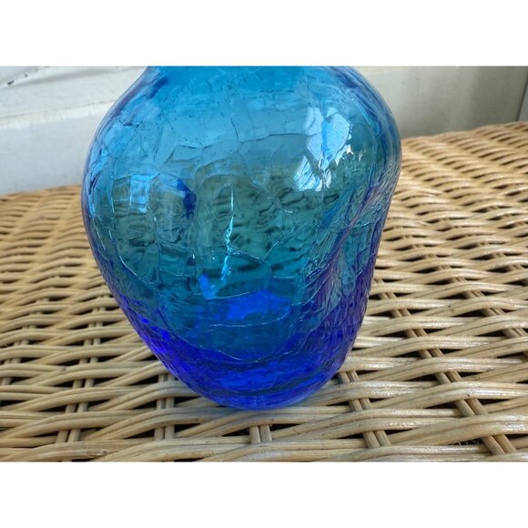 Vintage MCM Rainbow Art Glass Blue Crackle Decanter Bottle Flame Stopper - Picture 4 of 13